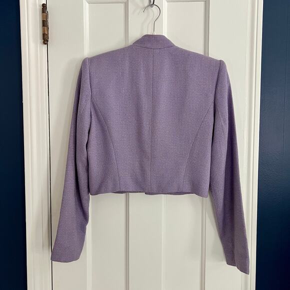 ♥️ Alberto Mikali Vintage Purple Cropped Tweed Military Jacket Size 4 - Picture 3 of 10